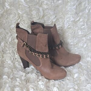 Nicole Brown Leather Ankle Boots Size 9